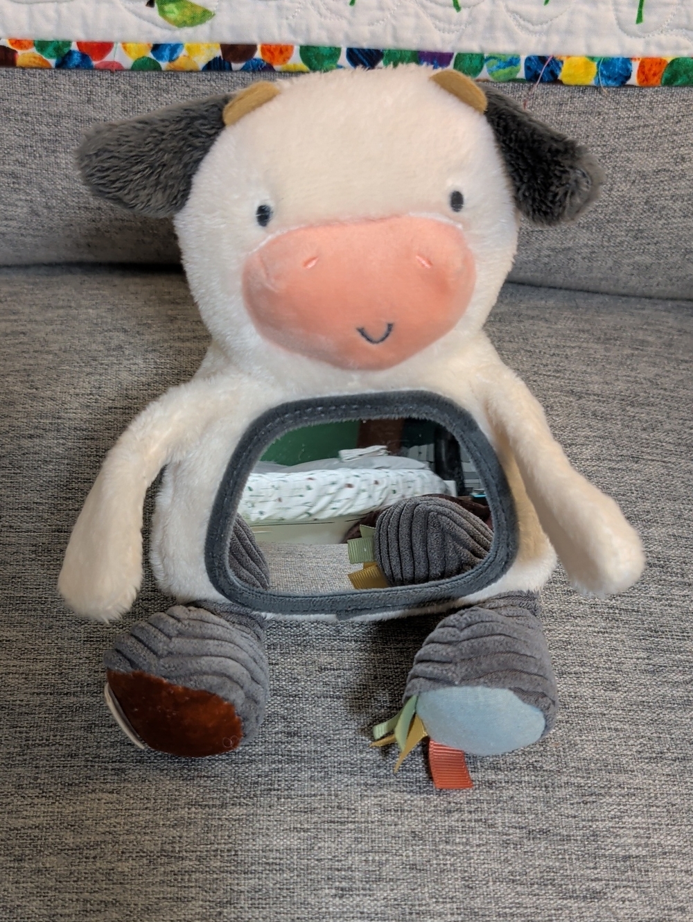 Plush Cow Baby Rattle with Mirror and Textures - Itzy Ritzy